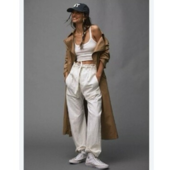 NWT Free People Sky Rider Cotton-Linen Blend Straight Leg Pants in Ecru Sz L - Picture 8 of 13